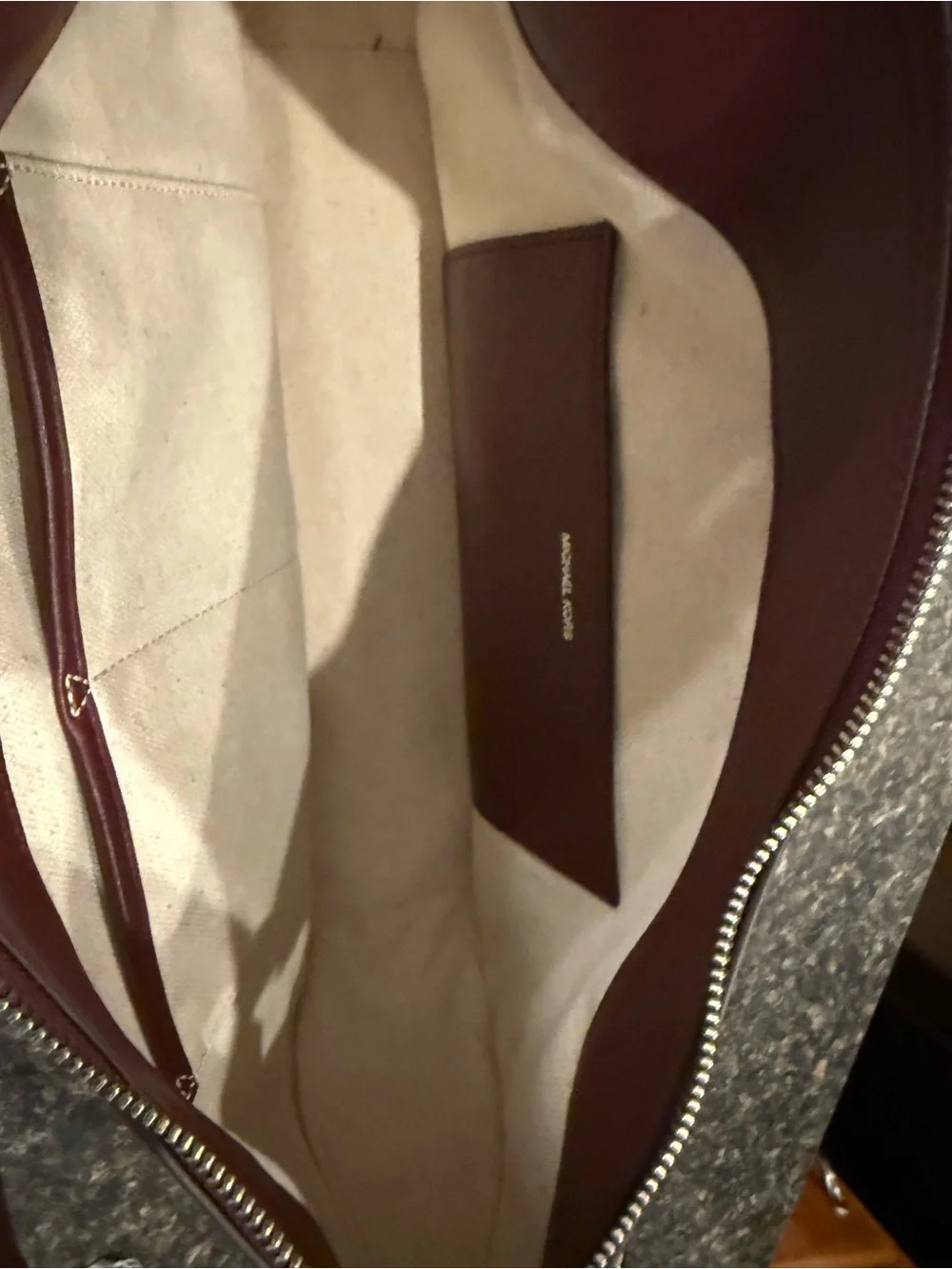 Michael Kors Burgundy Leather Shoulder Bag with Silver MK Charm